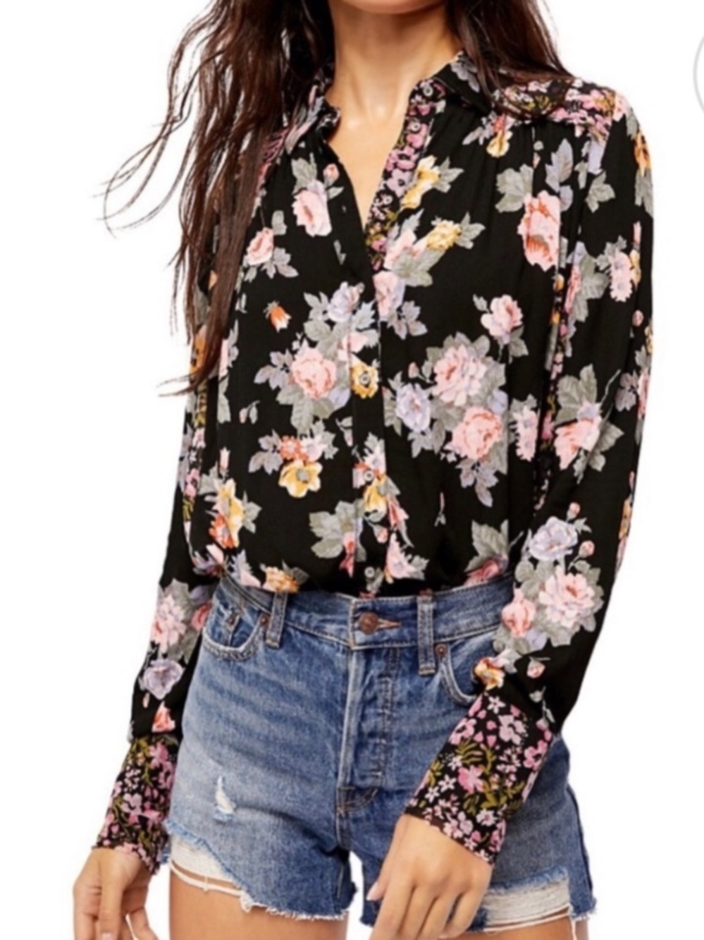 Free People Hold On To Me Floral Print Button Up Blouse  Women's Sz XS